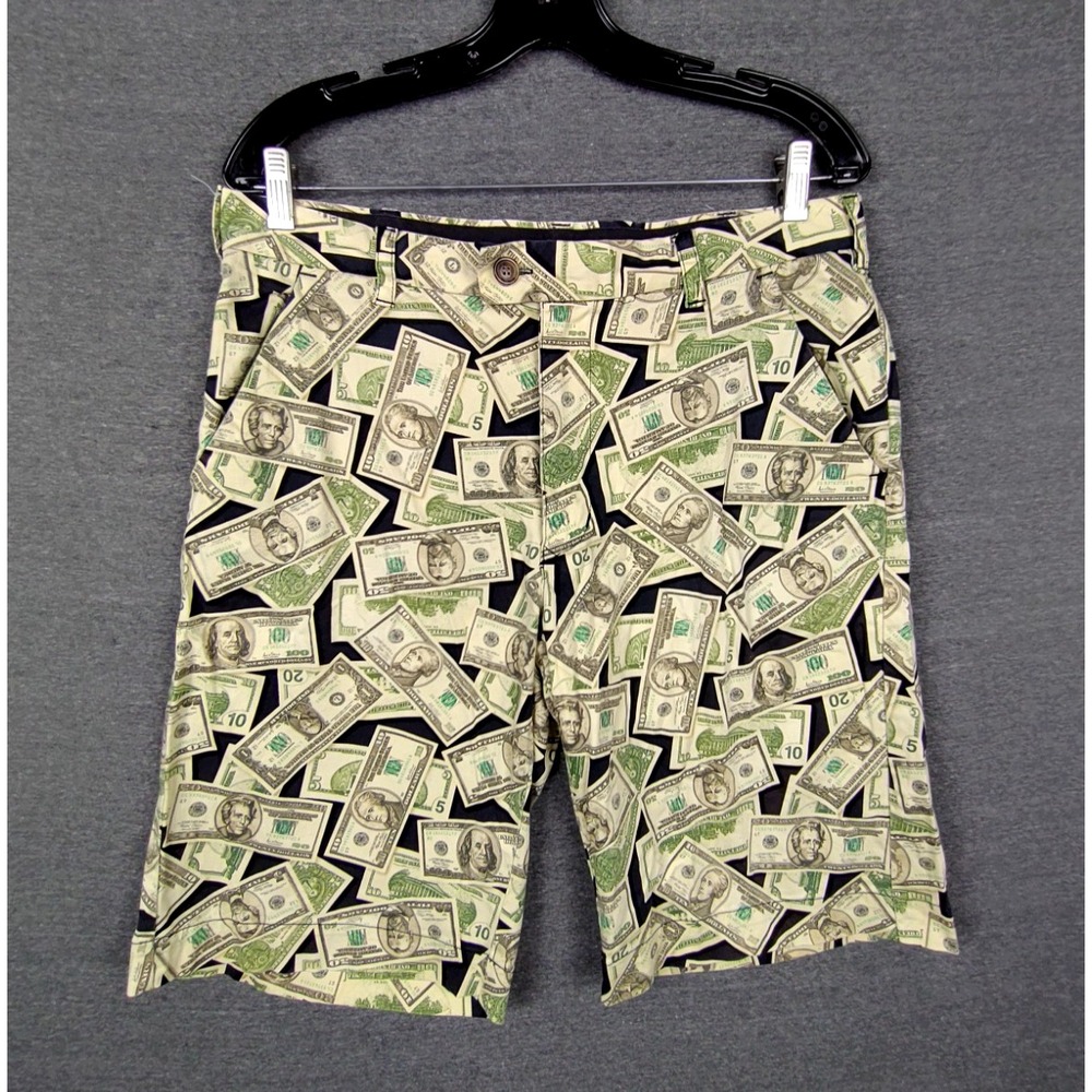 Loudmouth Mens Shorts 34 Green Money All Over Print Golf Short Preppt Casual‎
